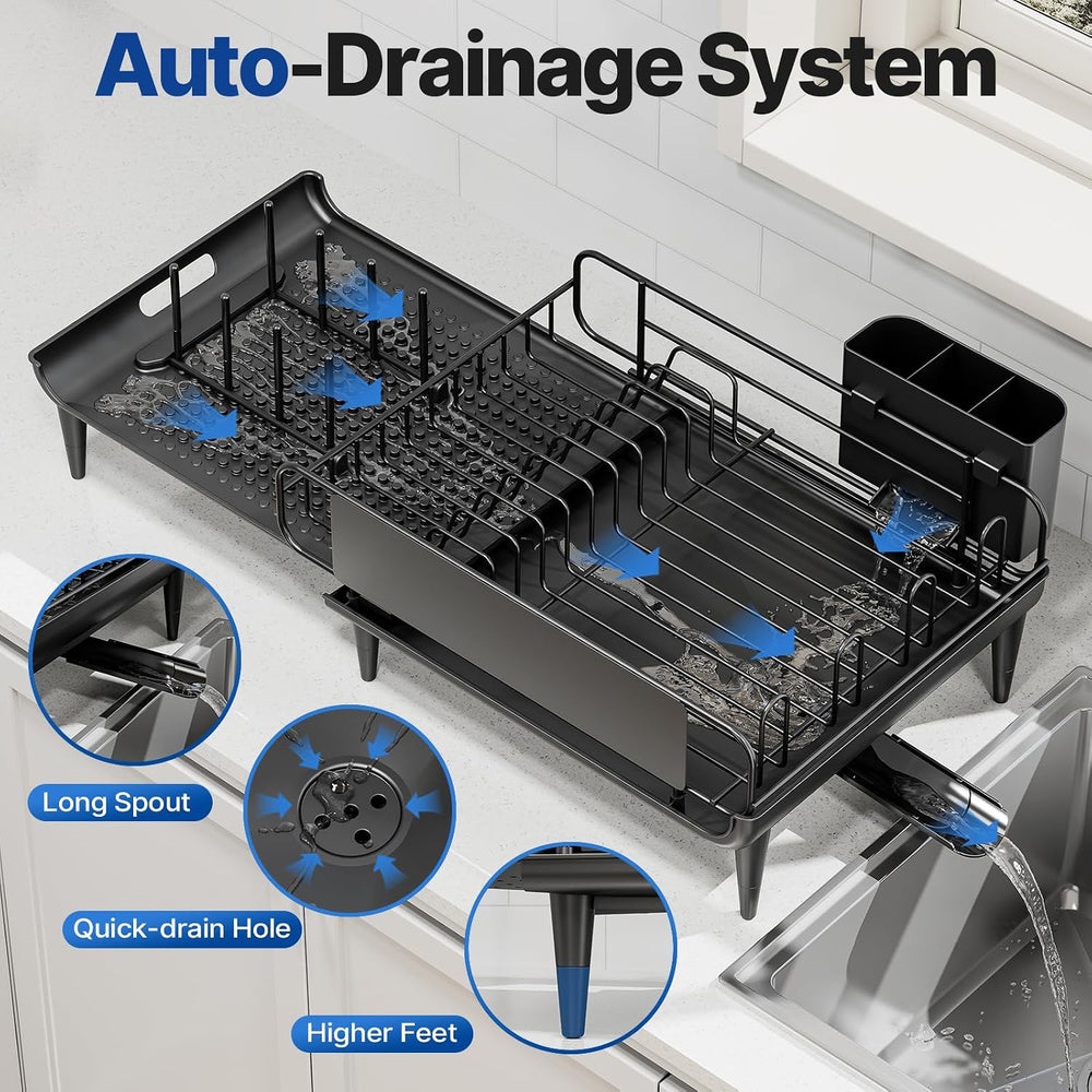 Urackify Expandable Dish Drying Rack for Kitchen Counter with Drainboard