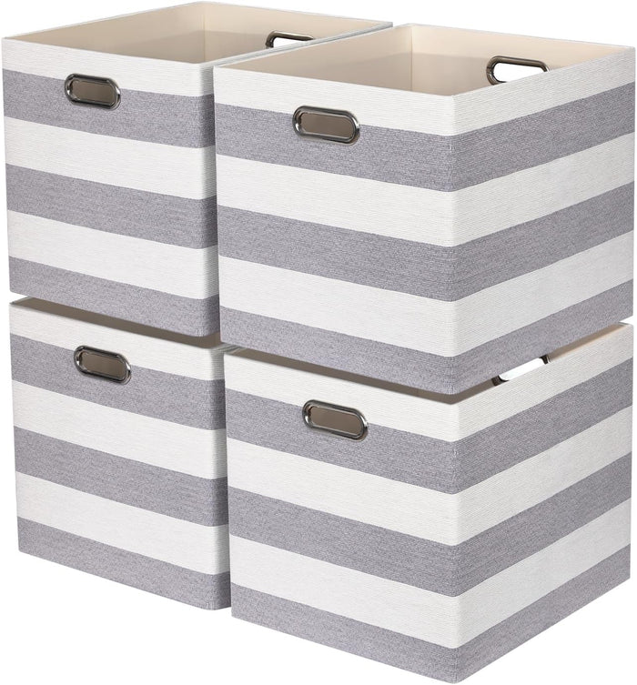 13 x 15 x 13 Inch Stripe Linen Storage Cube for Home Organizing, Pack of 4