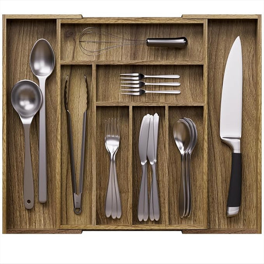 Acacia Wood Kitchen Silverware Drawer Organizer, Expandable Utensil Cutlery by KiasthomeBathroomAccessories