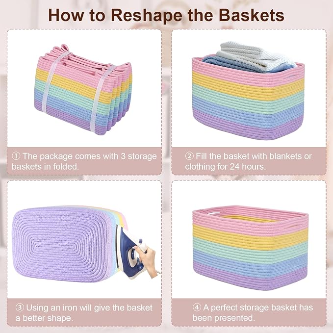 Shelf Baskets for Organizing, Woven Storage Basket for Shelves，Cotton Rope - Image 9