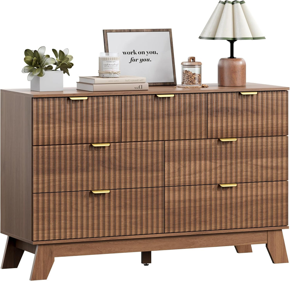 Wodeer 7 Drawer Fluted Dresser for Bedroom, Mid Century Modern Wooden Dresser...