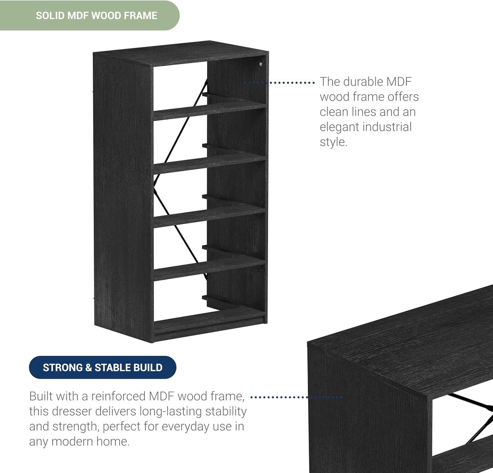 5-Drawer Dresser w/Fabric Drawers, Modern, Storage Chest,Black