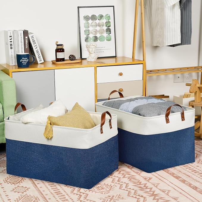 DULLEMELO 2-Pack Extra Large Blanket Basket Fabric Storage Baskets