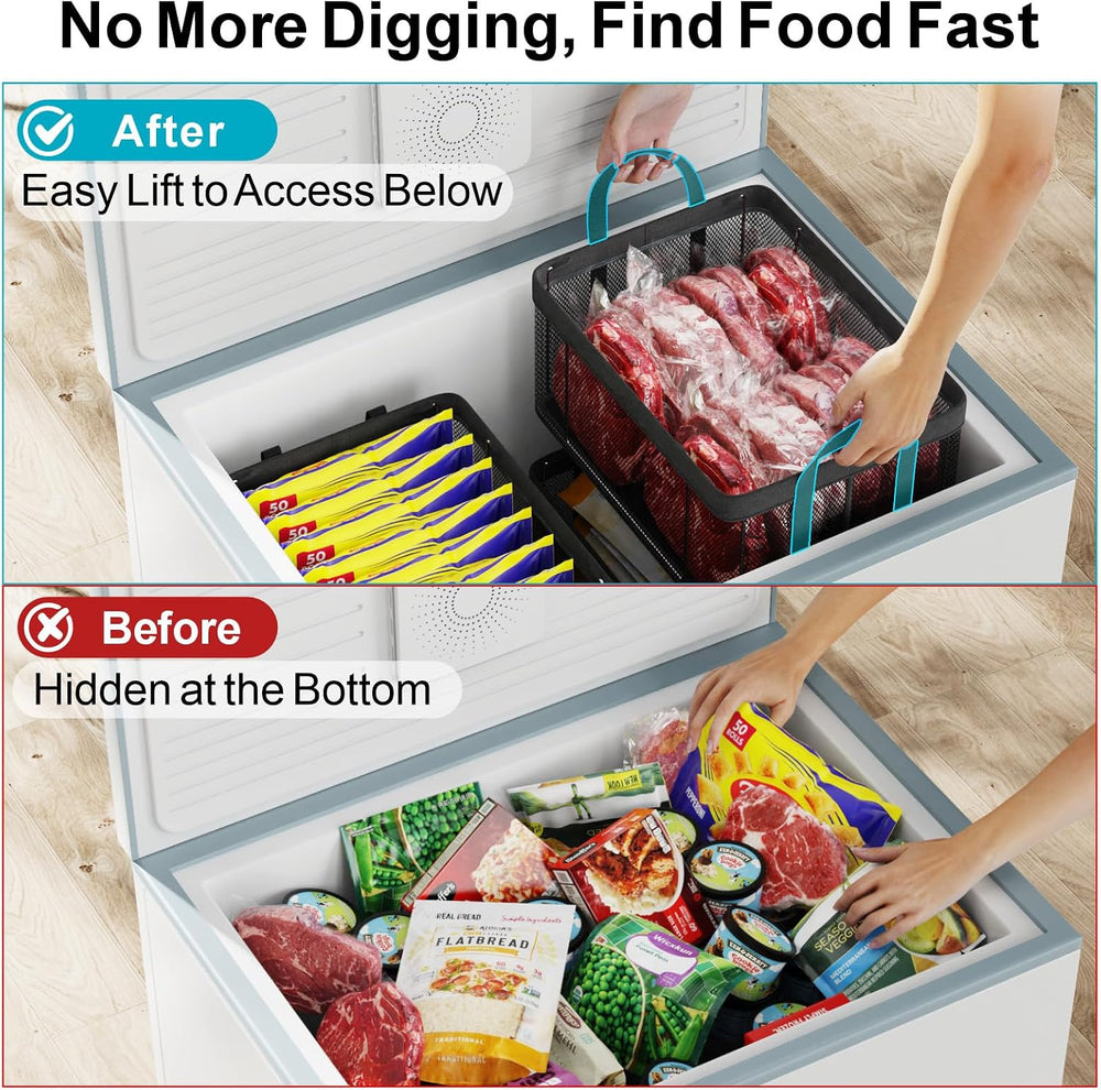 iSPECLE Deep Freezer Organizer Bins - Sturdy Fabric & Steel Support, 4 Pack
