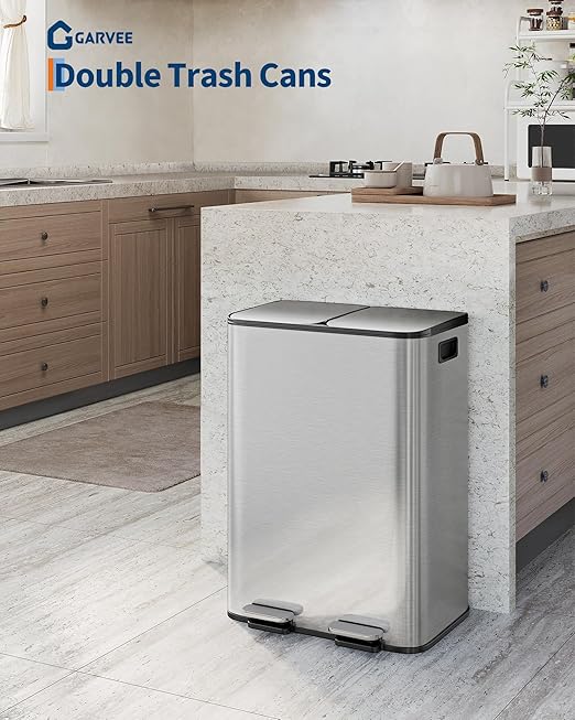 GarveeHome 2 x 8 gal Stainless Steel Double Trash Can - Image 2