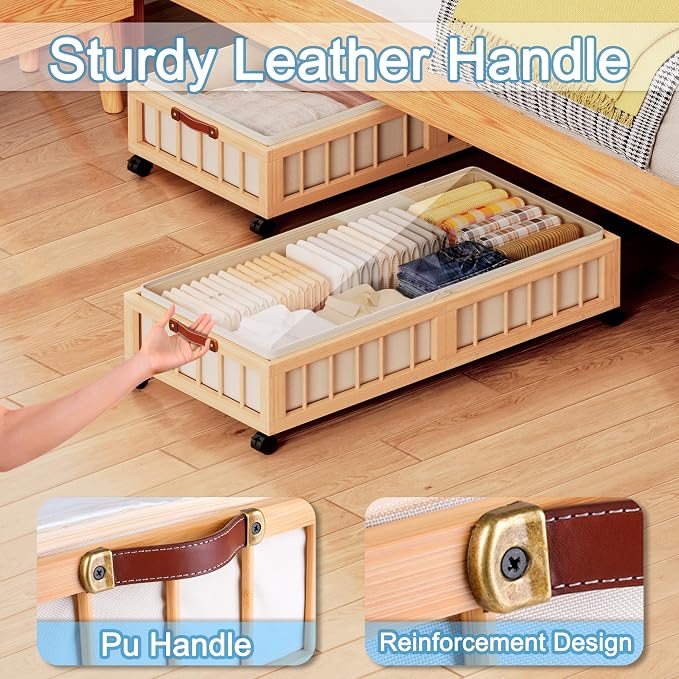 efluky 2-Pack Bamboo Under Bed Storage - Image 5