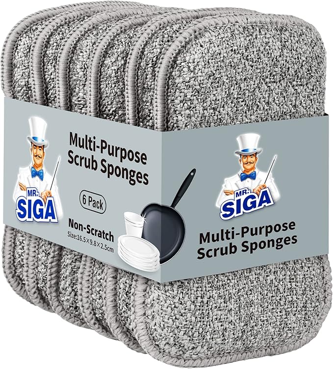 MR.SIGA Dual-Sided Scrub Sponges, Long lasting, Reusable Dishwashing Sponges by MRSIGA
