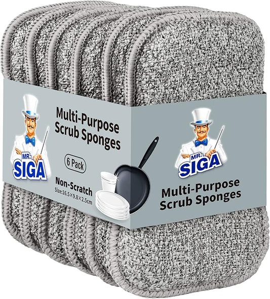MR.SIGA Dual-Sided Scrub Sponges, Long lasting, Reusable Dishwashing Sponges by MRSIGA