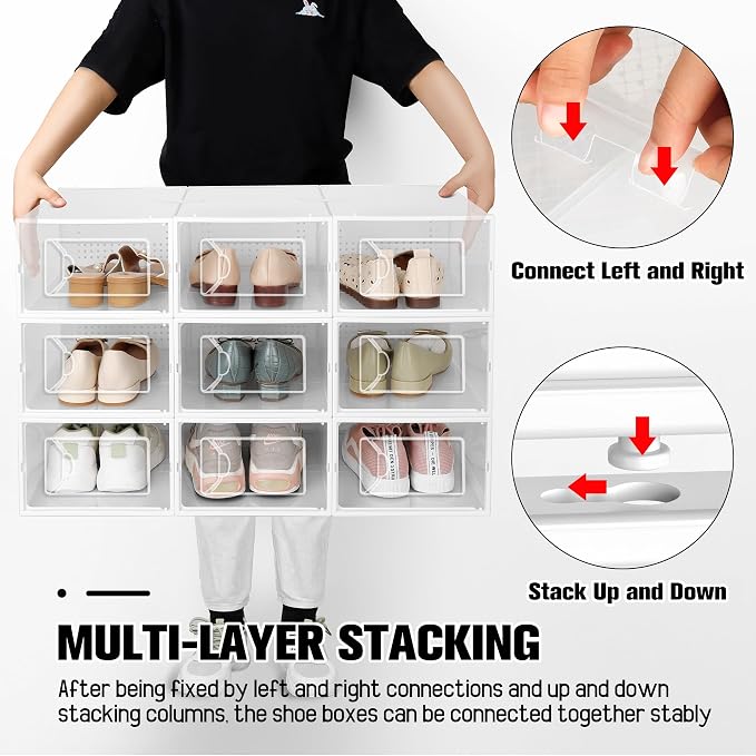 Kuject 15 Pack Shoe Storage Boxes, Large Clear Plastic Stackable Shoe Organizer - Image 5
