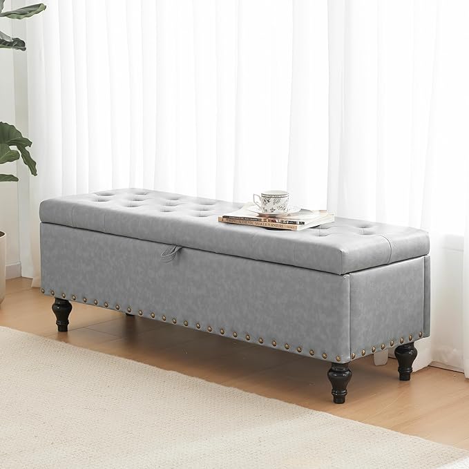 51.8’’ Storage Ottoman Bench, Faux Leather Ottoman - Image 8