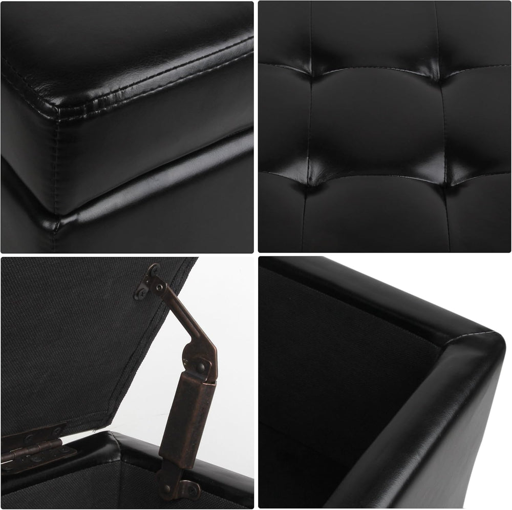H&B Luxuries Tufted Leather Square Flip Top Storage Ottoman Cube Foot Res...