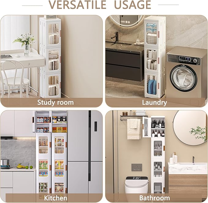 VECELO 4-Tier Tall Narrow Storage Cabinet - Image 6