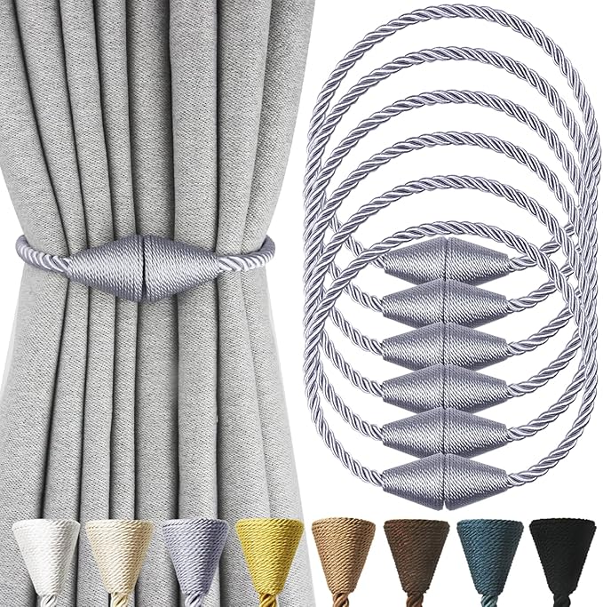 6 Pack Magnetic Curtain Tiebacks Rope Modern Handmade Curtain Tie Backs by CurtianTiebacks