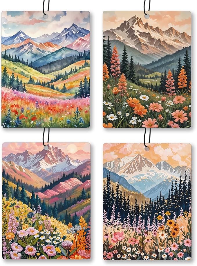 Maximalist Floral Mountain Car Air Freshener 4 Pcs, Boho Abstract Eclectic by Unknown
