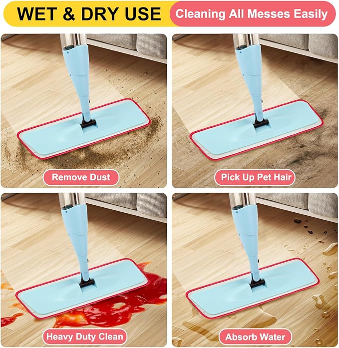 8 Pack 16.5 inch Reusable Mop Pads Microfiber Spray Mop Replacement Heads - Image 6