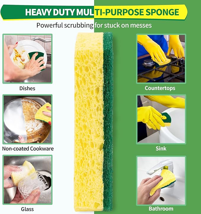 HOMERHYME Heavy Duty Scrub Sponge 24 Pack, Eco Cellulose Kitchen Dish Sponge - Image 2