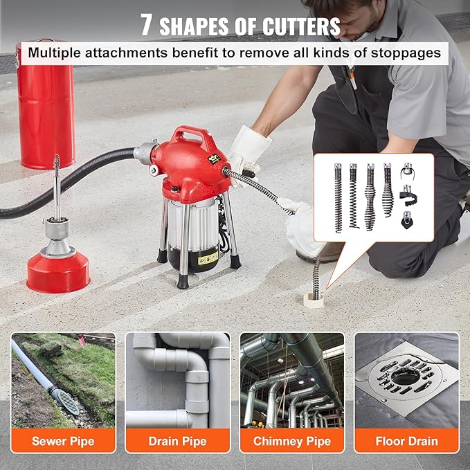 VEVOR Drain Cleaner Machine 120FT x 5/8 Inch, 370W Electric Sewer Snake Auger - Image 4