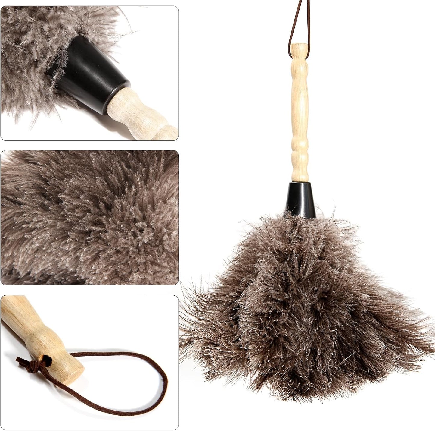 2pcs Ostrich Feather Dusters Natural Feathers Duster with Wooden Handle Natural Ostrich Feathers for Home Cleaning and Office Finishing Duster(2pcs，Length14”