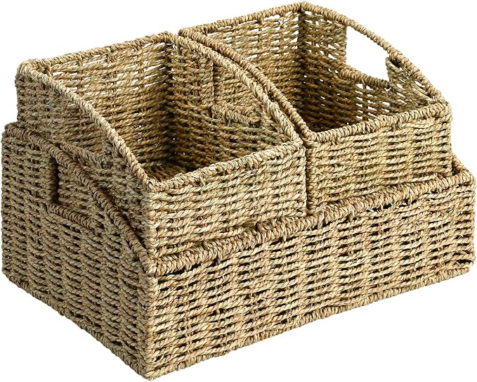 Ollieroo Natural Seagrass Storage Baskets, Handwoven Wicker Storage Bins - Image 8