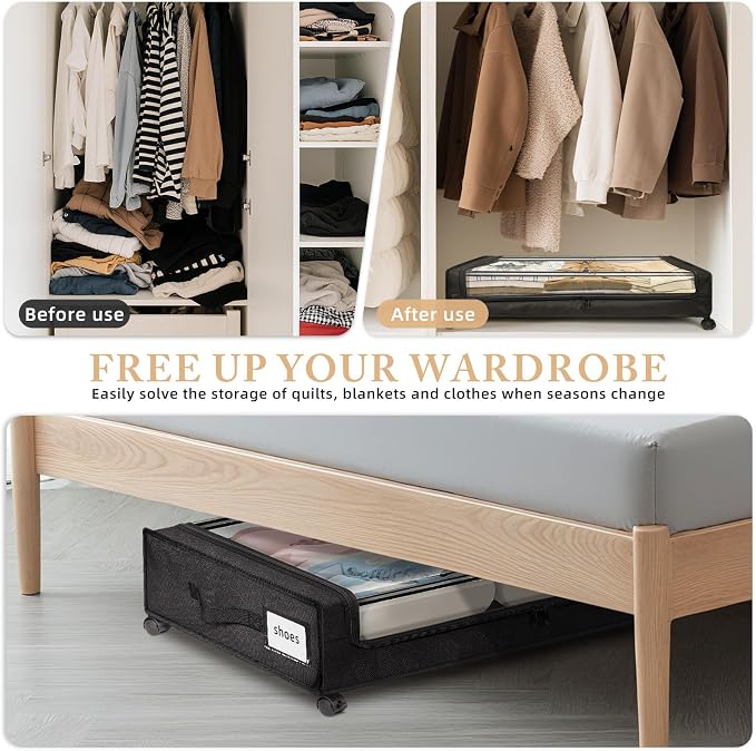 Under Bed Storage with Wheels 2-Pack，Under Bed Storage Containers XXL，Underbed - Image 3