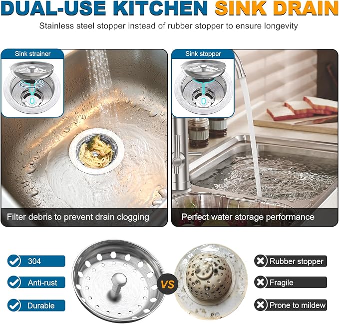 BOTEMY Stainless Steel Sink Drain Strainer Kit 3-1/2 inch Kitchen Drain Assembly - Image 4