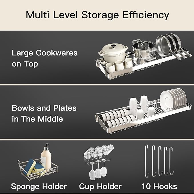 3 Tier Extra Large Stainless Steel Expandable Over The Sink Dish Drainer Drying - Image 5