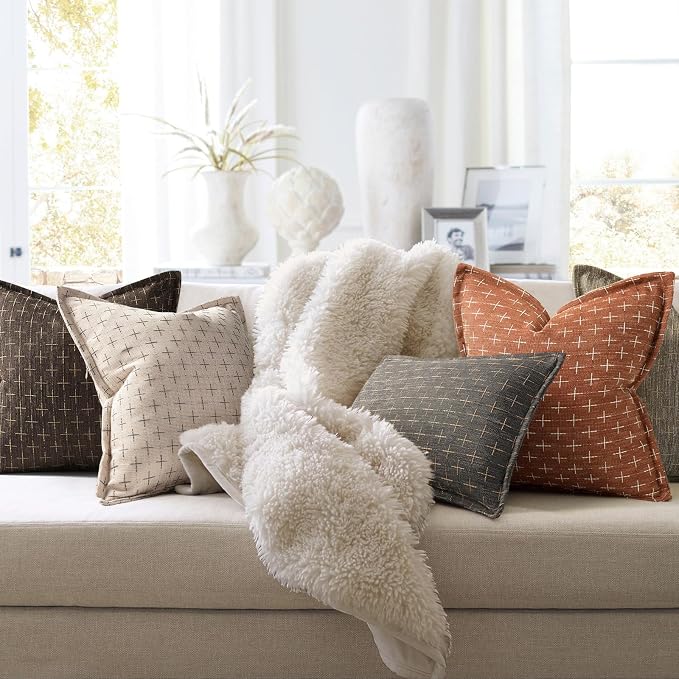 ZWJD Fall Throw Pillow Covers 26x26 Set of 2 Soft Polyester Textured Rust - Image 8