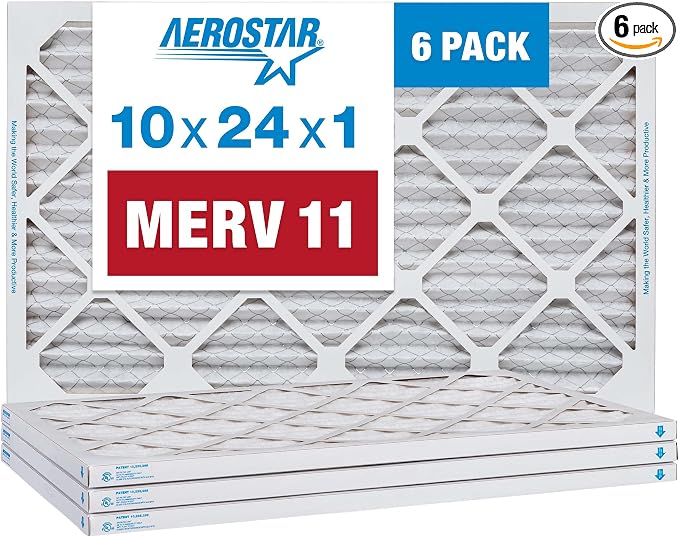 Aerostar 10x24x1 MERV 11 Pleated Air Filter, AC Furnace Air Filter, 6 Pack by AirFiltersDelivered