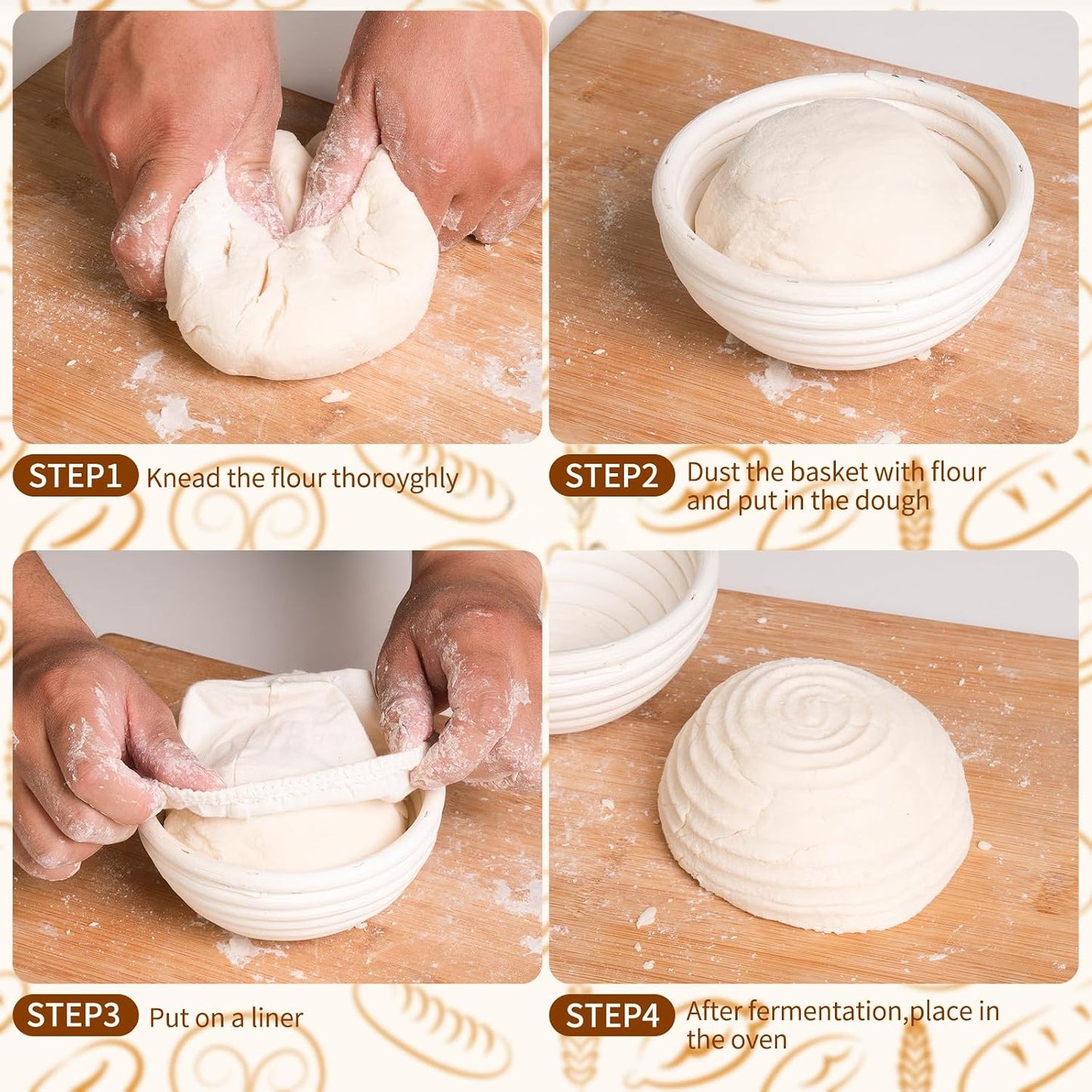 FrutPunch 5In 4 Pack Mini Banneton Bread Proofing Basket, with Cloth Lining | Mini Banneton Basket Proofing Baskets for Sourdough Bread Baking, Traditional Sourdough Bread Basket, Home Baking Tools, Gfit