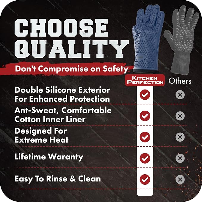 KITCHEN PERFECTION Silicone Smoker Oven Gloves -Extreme Heat Resistant BBQ - Image 9