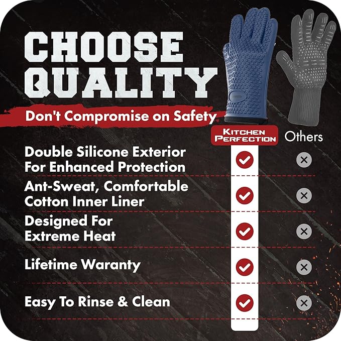 KITCHEN PERFECTION XL Silicone Smoker Oven Gloves-Extreme Heat Resistant BBQ - Image 8