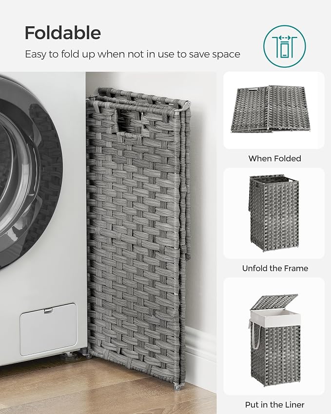 SONGMICS Laundry Hamper with Lid, 17.2 Gallon Synthetic Rattan Clothes Laundry - Image 8