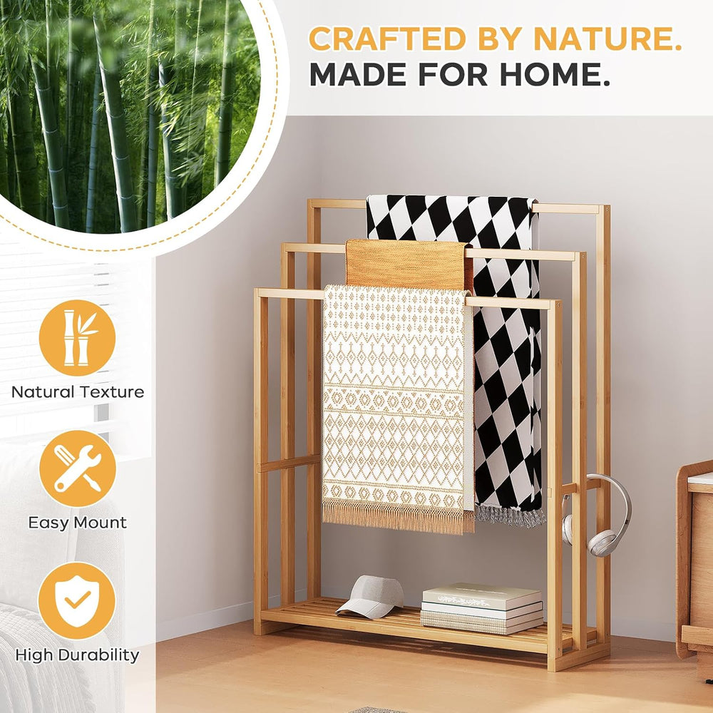 Bamboo Towel Rack Stand, 3 Tier Freestanding Bathroom Towel Drying Rack