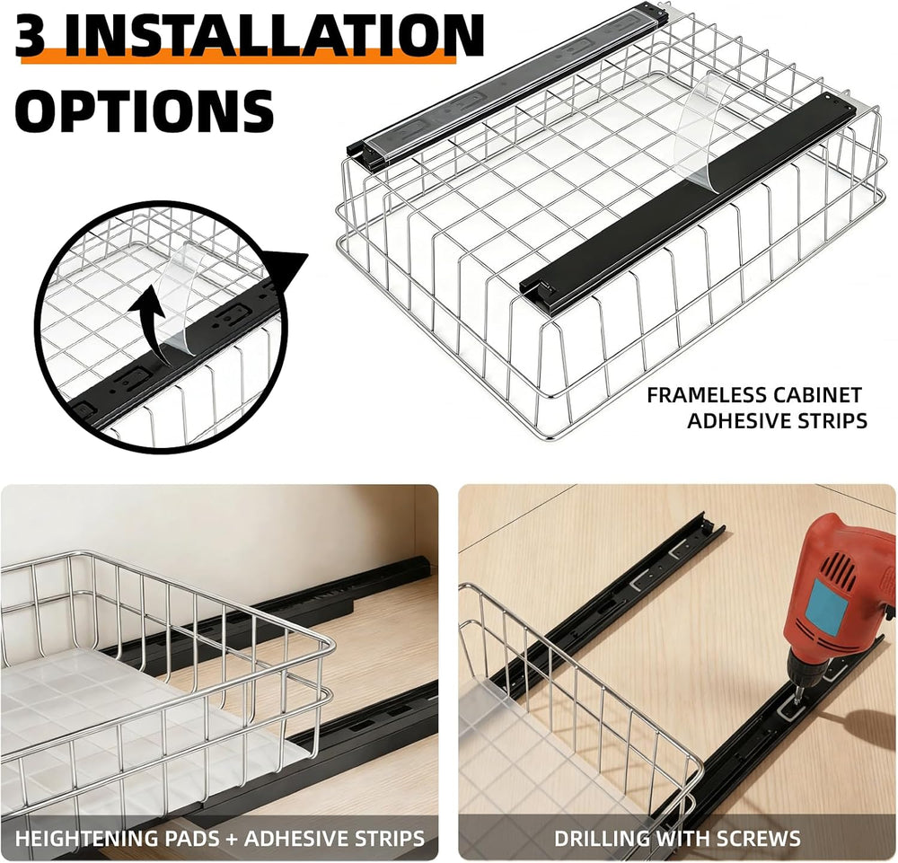 Pull Out Cabinet Organizer, 1 Pack Stainless Steel Pull Out Drawers for Cabin...