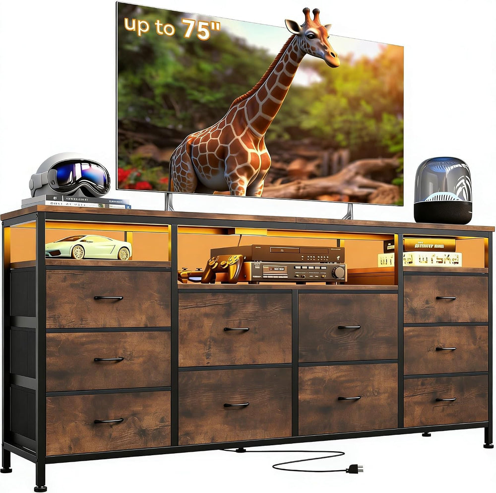 Garvee Dresser for Bedroom with LED Lights & Power Outlets, 63 Inch TV St...