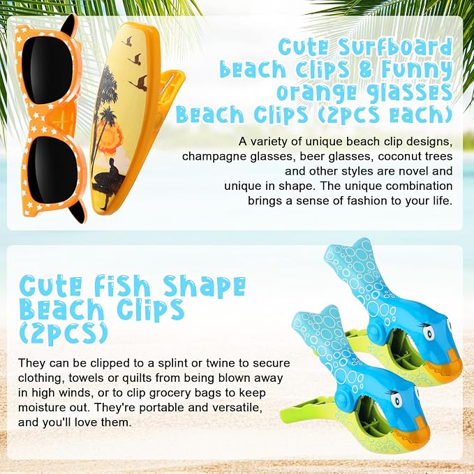 Honoson 12 Pcs Beach Towel Clips Beach Chairs Clips Plastic Swimming Pool Towel - Image 4
