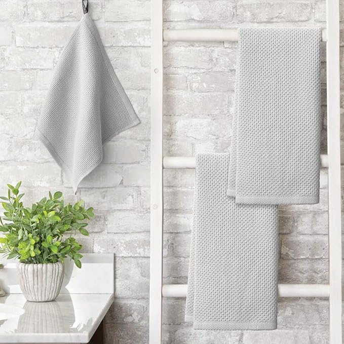 Artoid Mode 100% Cotton Light Grey Waffle Weave Kitchen Dish Cloths, 13x28 Inch - Image 3