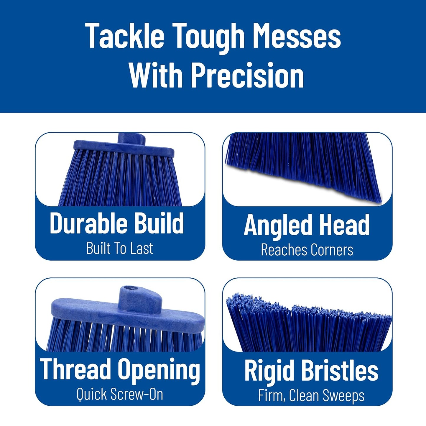 SPARTA Broom Head Angled, Un-Flagged for Large Debris Indoor, Outdoor, Home, Restaurant, Lobby, Office, Plastic, 12 Inches, Blue