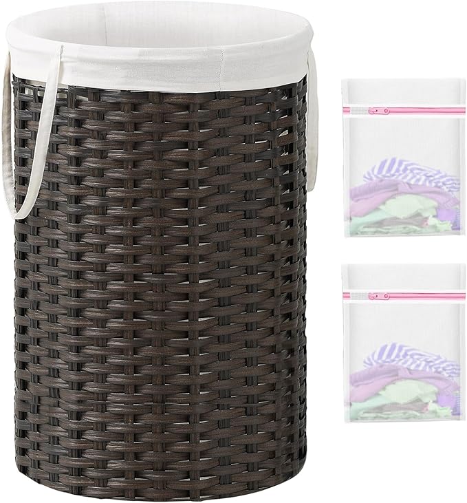 34.3 Gal Large Laundry Hamper Laundry Basket Round Handwoven Wicker Laundry by SETVSON