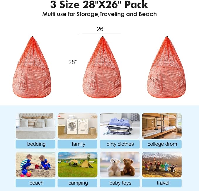 3Pcs Mesh Laundry Bags Washing Machine Mesh Wash Bags Jumbo - Image 5