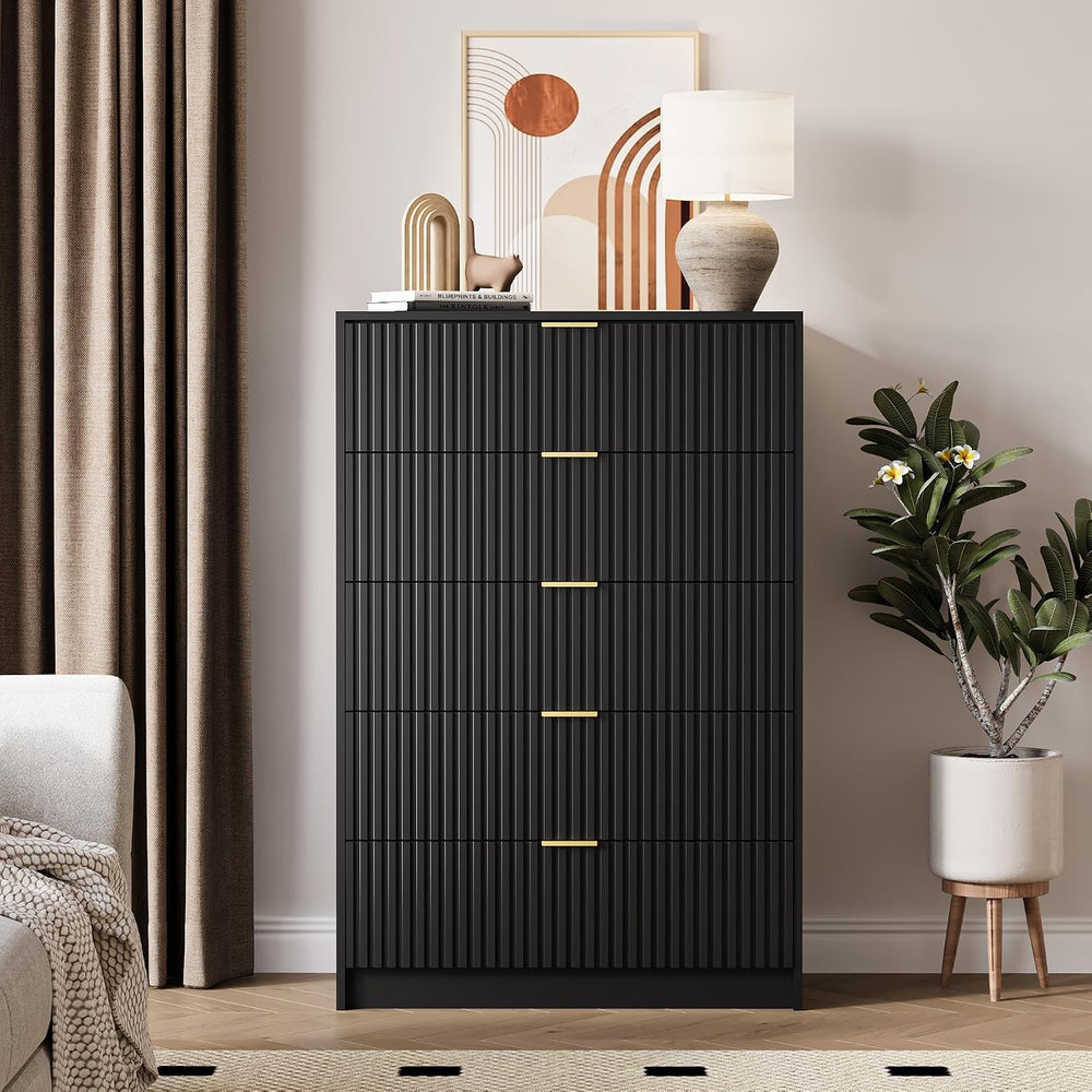 MAISONARIA 5 Drawer Dresser for Bedroom, Tall Dresser Chest of Drawers with G...