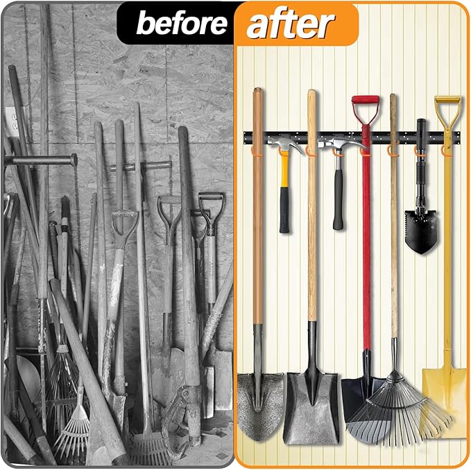 3-H 2×16" All Metal Garden Tool Organizer, Garage Tool Organizer, Broom Holder - Image 5