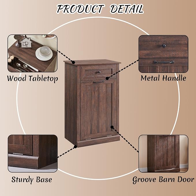 Tilt Out Laundry Hamper Cabinet, 10 Gallon Farmhouse Trash Can Cabinet - Image 5