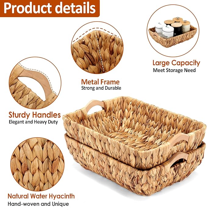 Wicker Baskets 2 Pack, Water Hyacinth Wicker Storage Basket - Image 3
