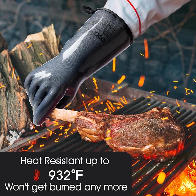 COOLJOB Heat Resistant Oven Gloves, Waterproof Liquid Silicone BBQ Grilling - Image 4