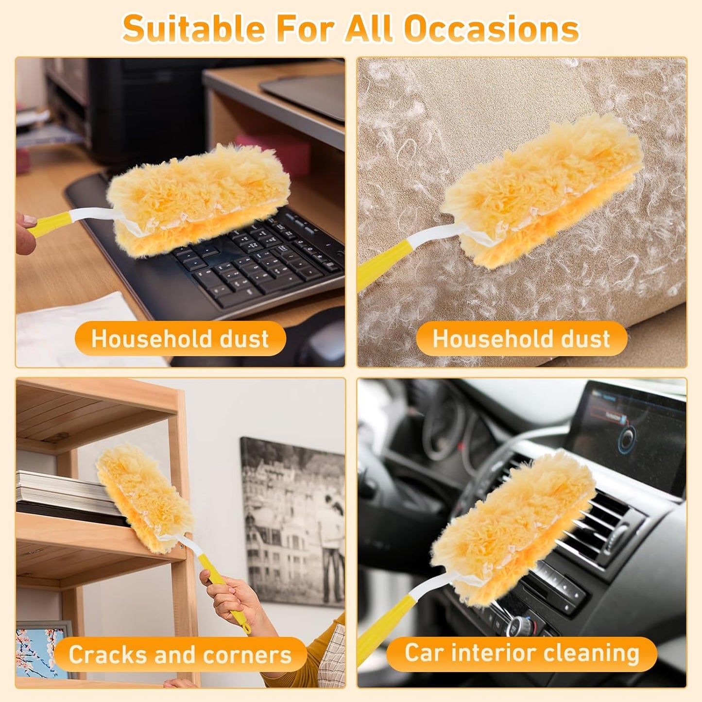 360° Duster Refills Kit for Swiffer Duster, 25 Pack & 1 Handle, Multi-Surface Dusters with 4X Cleaning Power. Efficient Duster Kit for Cleaning Pet Hair, Home, Office, Blinds, Furniture and More