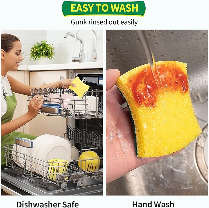 HOMERHYME Heavy Duty Cellulose Scrub Sponges, 12 Pack Dual-Sided Multipurpose - Image 5