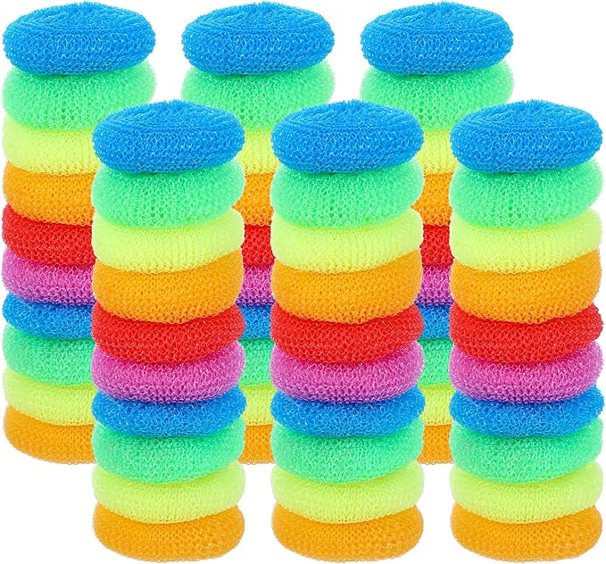 100 Pcs Plastic Scrubbers for Dishes, Round Pot Scrubbers for Kitchen Non by DIVINA+VITAE