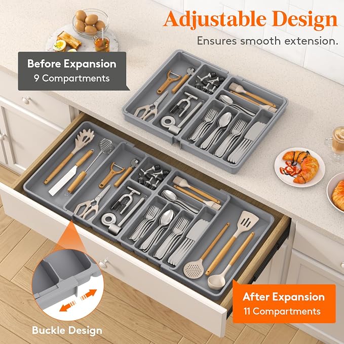 Lifewit Large Silverware Drawer Organizer, Plastic Cooking Utensil Tray - Image 3