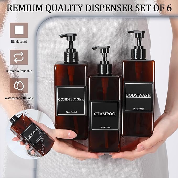 Tanlade 6 Pcs Shampoo and Conditioner Dispenser Bottles 16oz Modern Shower Soap - Image 3